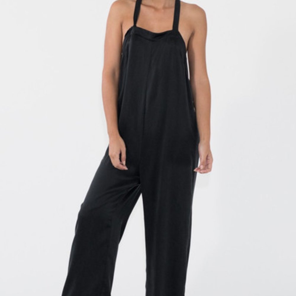 Lunya Black Washable Silk Jumpsuit, XS/S